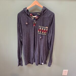 Tentree Mens Graphic Pocket Hoodie Dark Gray Long‎ Sleeve Size L